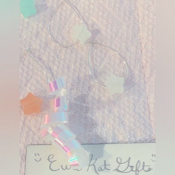 HANDMADE Teardrop Hoop Earrings Sterling Silver Luminous Star bead yello… - Picture 5 of 10